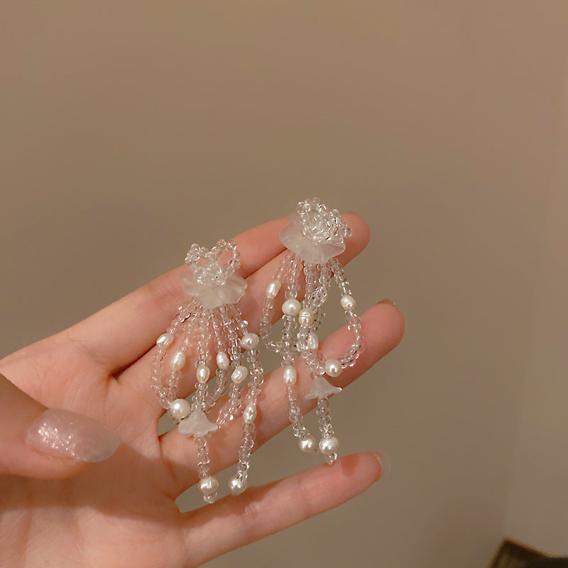 Wholesale Silver Needle Diamond Crystal Pearl Alloy Earrings